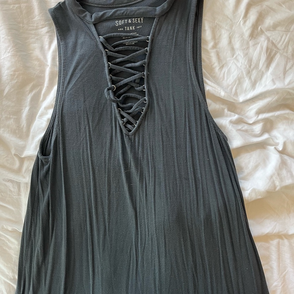 American Eagle Outfitters Gray Cut Out Tank Top